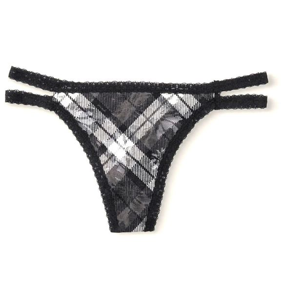 NWT 2PC PINK VICTORIA SECRET BRALETTE LACE THONG BLACK WHITE PLAID BANDANA SMALL - Picture 8 of 12